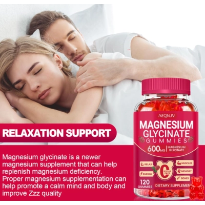 Magnésio Glicinato 600mg, com L-treonato, 120 Gomas Sabor Framboesa, AEQNJV