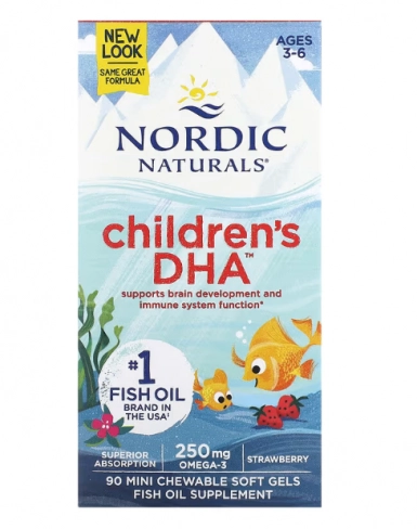 DHA infantil, 90 mini Cápsulas Mastigáveis Sabor Morango, Nordic Naturals