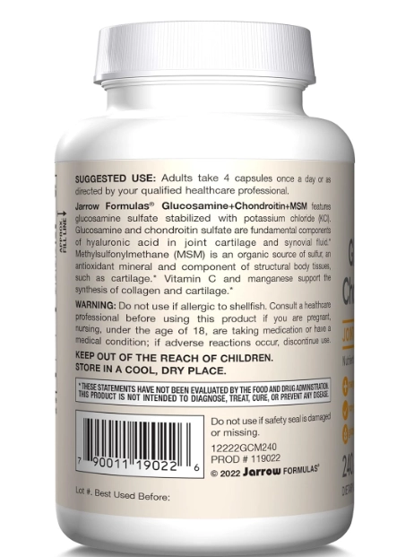 Glucosamina e Condroitina com MSM, 240 Cápsulas, Jarrow Formulas