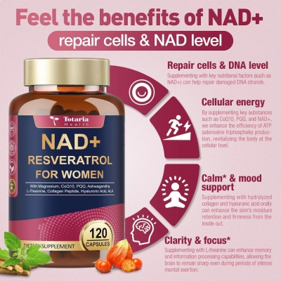 Suplemento NAD+ E Resveratrol Totaria For Women, 120 Cápsulas, Totaria