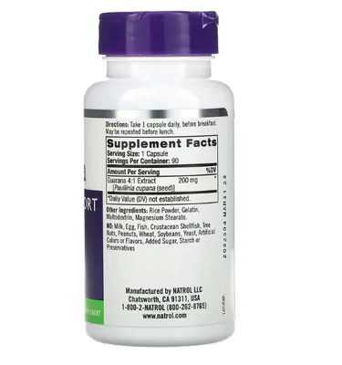 Guaraná, 200 mg, 90 Cápsulas, Natrol