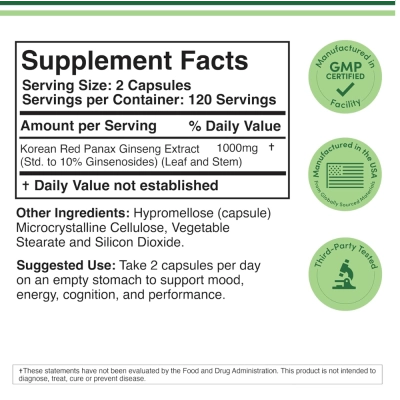Extrato de Ginseng Vermelho Coreano, 1000Mg, 120 Cápsulas, Double Wood