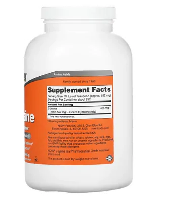 L-Lisina em Pó Puro, 454g, Now