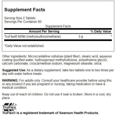 MSM 1500mg, 120 Comprimidos, Swanson