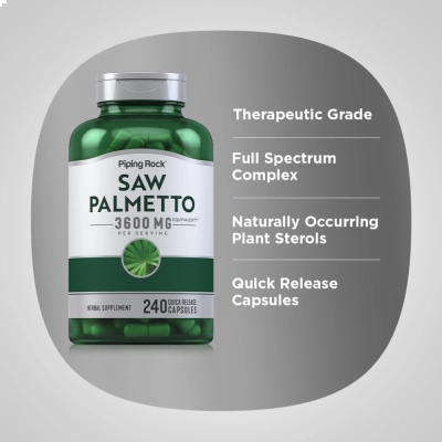 Saw Palmetto, 3600mg, 240 Cápsulas, PipingRock