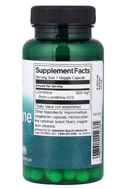 L-Ornitina 500mg Forma Livre, 60 Cápsulas, Swanson