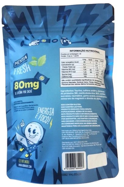 DOT Fresh, Energético em Bala, Sabor Menta, 25 Sachês