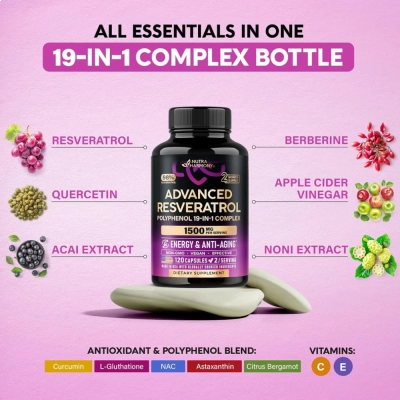 Advanced Resveratrol, 19 em 1, Complexo Polifenólico, 1500mg, 120 Cápsulas, Nutra Harmony