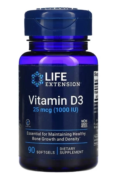 Vitamina D3 25mcg, 1000UI, 90 Softgels, Life Extension