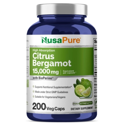 Citrus Bergamot 15,000mg, Bergamota cítrica, Antioxidante, 200 Cápsulas, NusaPure 