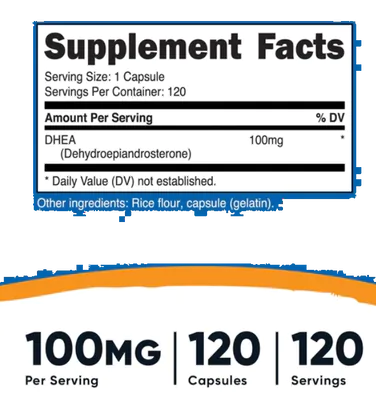 DHEA 100mg, 120 Cápsulas, Nutricost