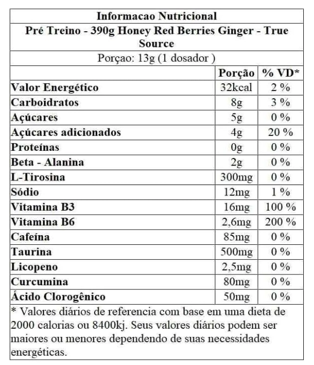 Pré Treino Sport Line, 390g Sabor Honey Red Berries, True Source