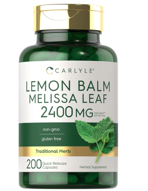 Lemon Balm Melissa Leaf, Folha de Melissa com Erva Cidreira 2400mg, 200 Cápsulas, Carlyle
