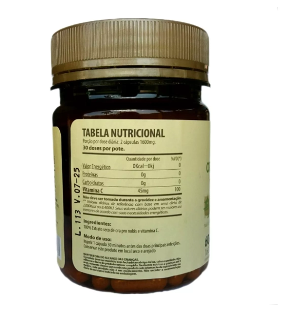 Ora Pro Nóbis Com Vitamina C, 1600mg, 60 Cápsulas, Folhas e Raízes 