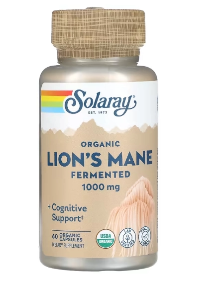 Lion's Mane, Juba de Leão Fermentado Orgânico, 500mg, 60 Cápsulas, Solaray