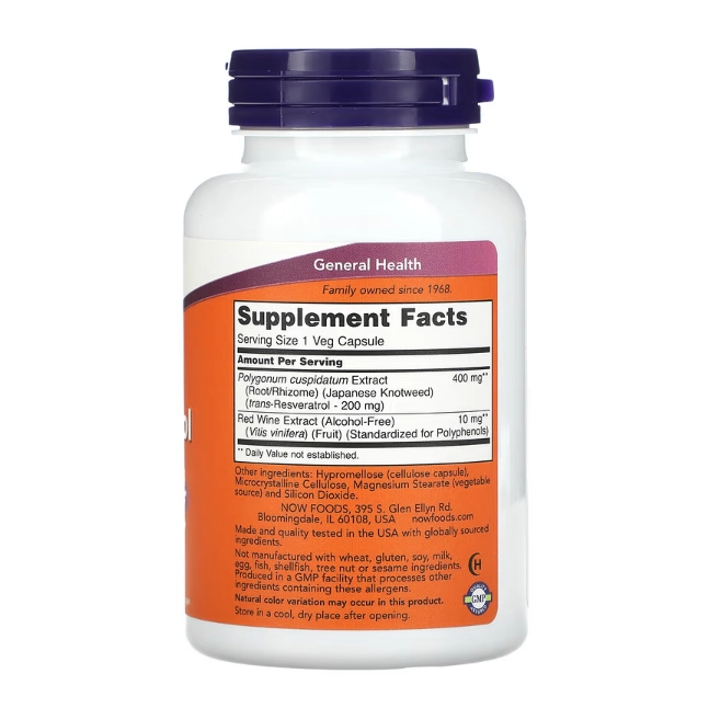 Resveratrol Natural, 200mg, 120 Cápsulas, Now