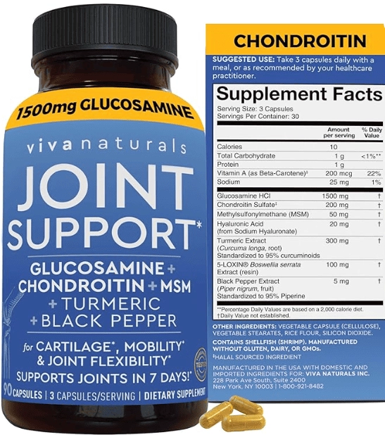 Glucosamina Condroitina e MSM, Com Turmeric, Black Pepper e Boswellia, 90 Cápsulas, Viva Naturals