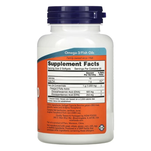 DHA-250 / EPA-125 (Ácidos Graxos), 120 Cápsulas, Now