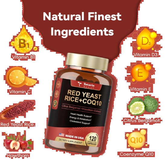 Red Yeast Rice 2000mg, Arroz com Fermento Vermelho,  Com CoQ10 100mg, 120 Capsulas, Totaria Health