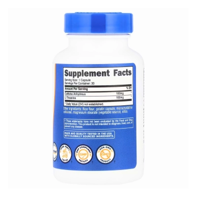  Cafeína com L-Theanine, 30 Cápsulas - Nutricost 