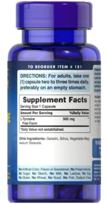 L-Tirosina, 500mg, 100 Cápsulas, Puritan's Pride