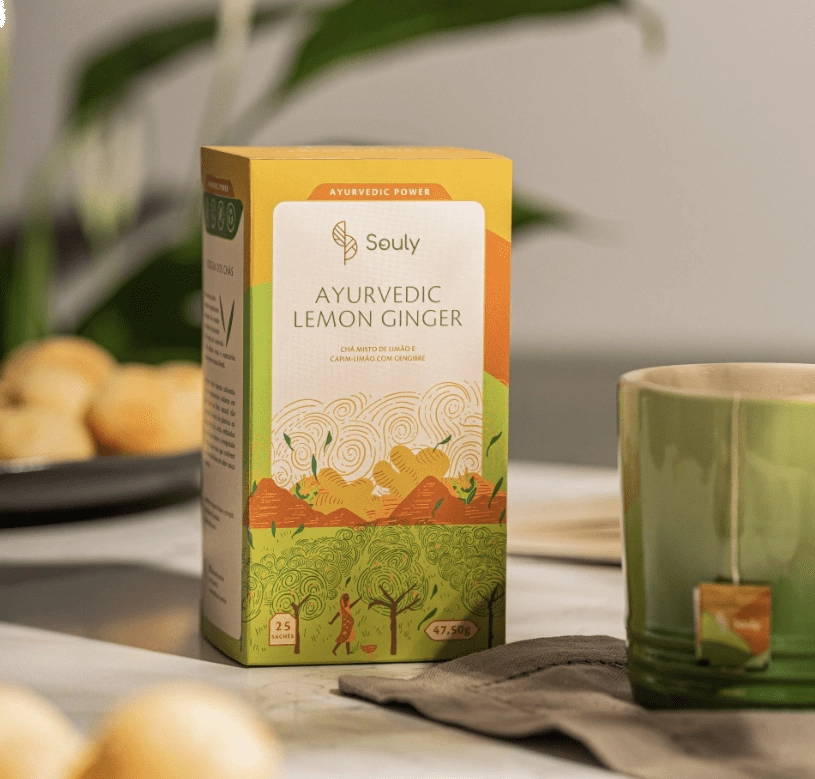 Chá Ayurvedic Lemon Ginger, 25 Saches, Souly