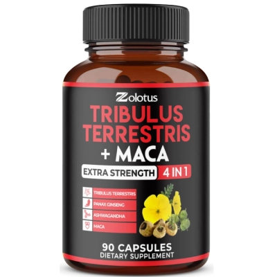 Tribulus Terrestris 350mg com Maca, 4 em 1, 90 Cápsulas, Zolotus 
