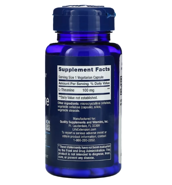 L-theanine, 100 mg, 60 Cápsulas, Life Extension