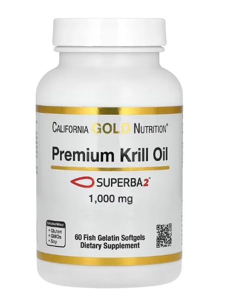 Óleo de Krill Premium 1000mg com Superba2, 60 Cápsulas, California Gold Nutrition