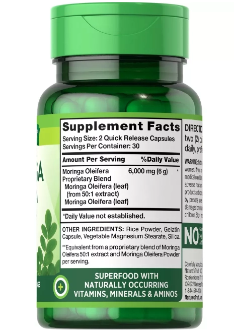 Moringa Oleifera, 6000mg, 60 Cápsulas, Nature's Truth