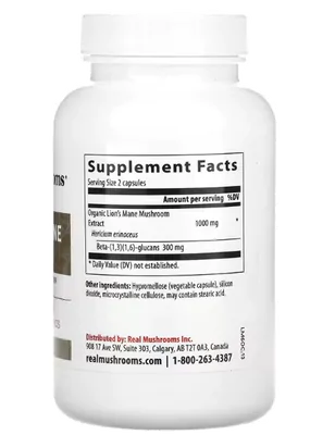 Lions's Mane , Juba de Leão, Extrato de Cogumelo em Pó, 120 Cápsulas, Real Mushrooms