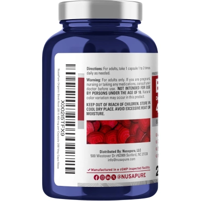 Beet Root, Extrato 20:1 com Pimenta Preta, 400mg, 200 Cápsulas, NusaPure