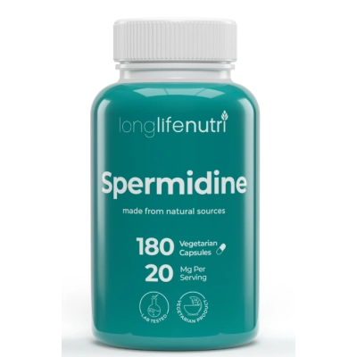 Spermidine 20mg, Auxilia na Saúde Celular e Função Cerebral,180 Cápsulas, LongLifeNutri  