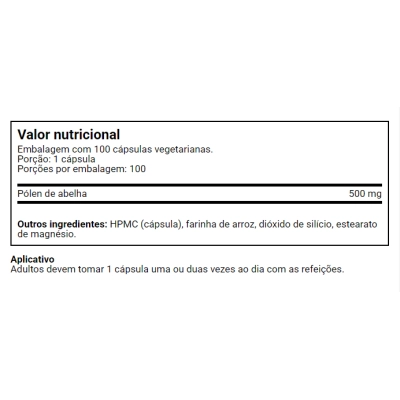 Bee Pollen 500mg, Pólen de Abelha, 100 Cápsulas, Biovea 