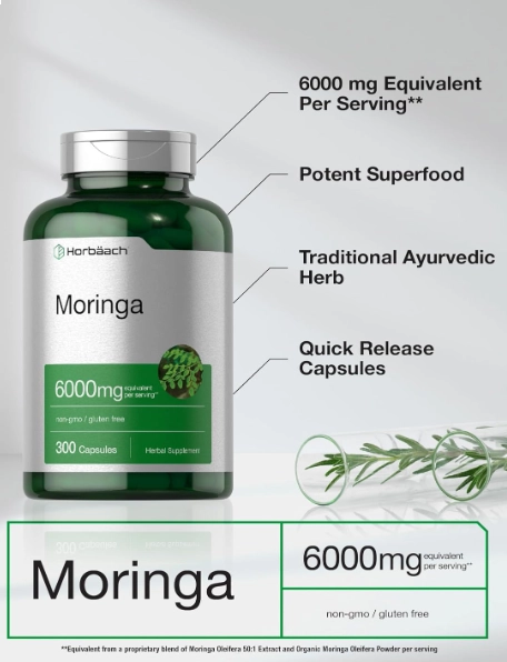 Moringa Oleifera 6000mg, 300 Capsulas, Horbaach