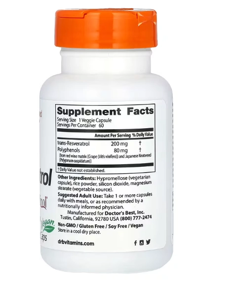 Trans-Resveratrol, 200mg, com Resvinol, 60 Cápsulas, Doctor's Best