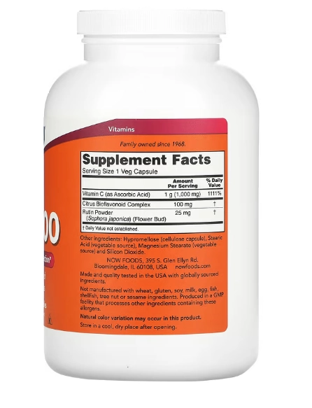 Vitamina C-1000, 500 Cápsulas, Now