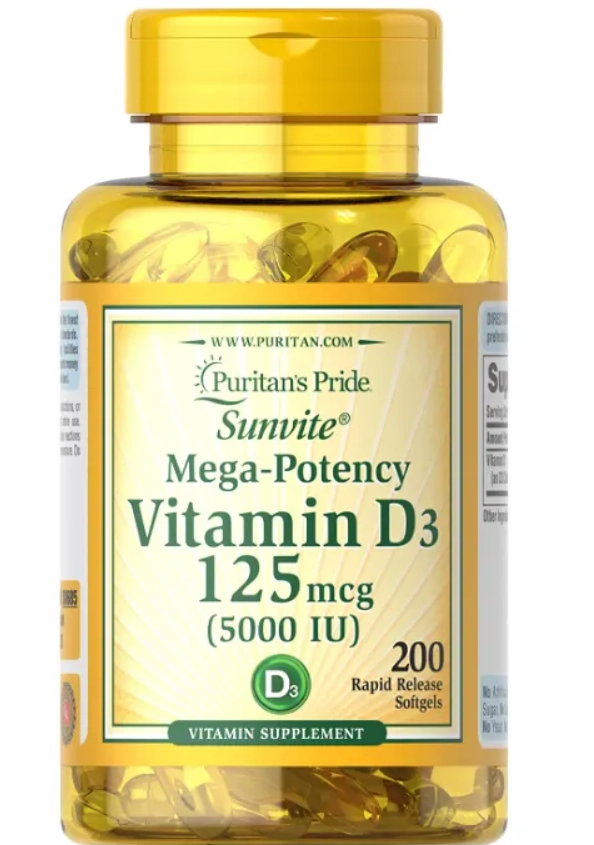 Vitamina D3, 125mcg (5.000iu), 200 Cápsulas, Puritan's Pride