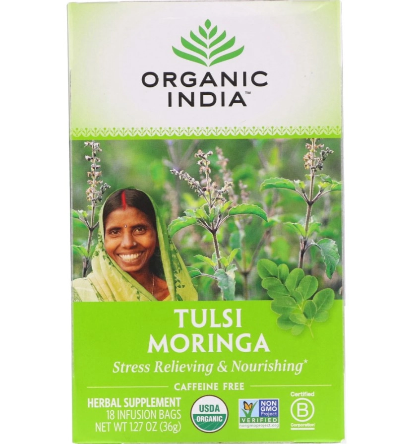 Chá ( Tulsi, Moringa, Alívio de Estresse & Nutritivo) Sem Cafeína, 18 Sacos de Infusão, Organic India