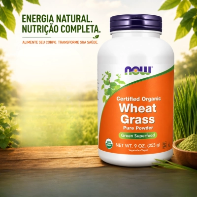 Wheat Grass, Energia Natural, Nutrição Verde e Vitalidade Diária, 255g, NOW