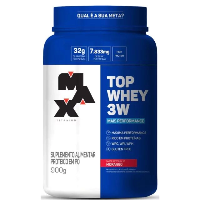Top Whey 3W + Performance, 900g, Sabor Morango, Titanium