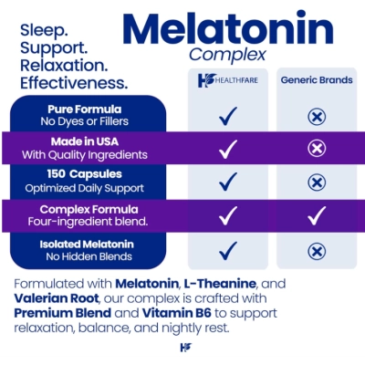 Melatonina 20mg, Complexo com L-Teanina, Valeriana e Vitamina B6, 150 Cápsulas, Healthfare 
