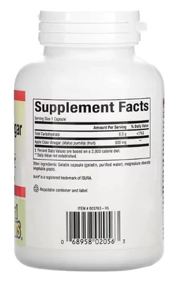 Apple Cider Vinegar (Vinagre de Maçã), 500mg, 180 Cápsulas, Natural Factors
