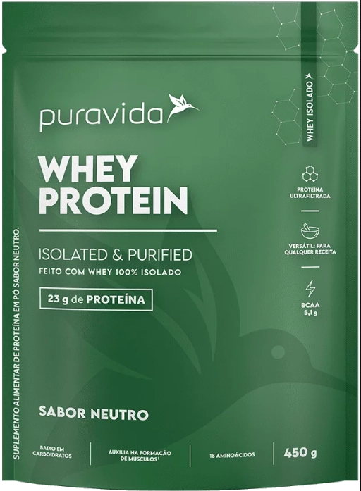 Whey Protein Isolado, 450g, Sabor Neutro, Puravida