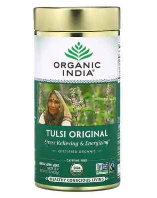 Chá, Tulsi Loose Leaf Tea, Manjericão Sagrado, Original, Sem Cafeína, 100g, Organic India