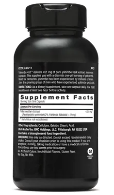 Men's Yohimbe Extrato Puro, 60 Cápsulas, GNC