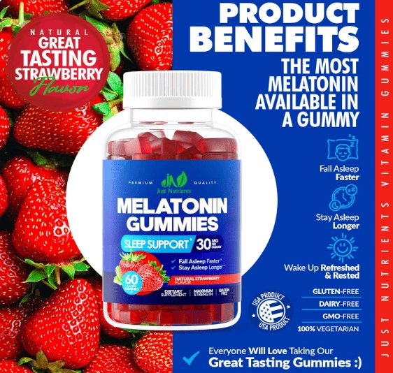 Melatonina 30mg, 60 Gomas Sabor Morango, Just Nutrients