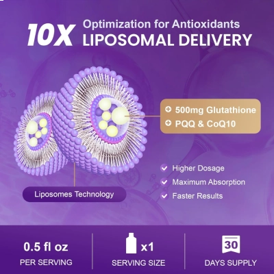 Liposomal Glutathione, 500mg Glutathione, PQQ, CoQ10, Vitamin C, Grape Flavor, 30 Sachês, Megneta