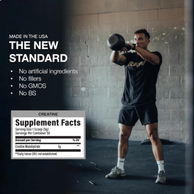 Creatina Monohidratada 100% Pura, Sem Sabor, 250g, Raw Essentials