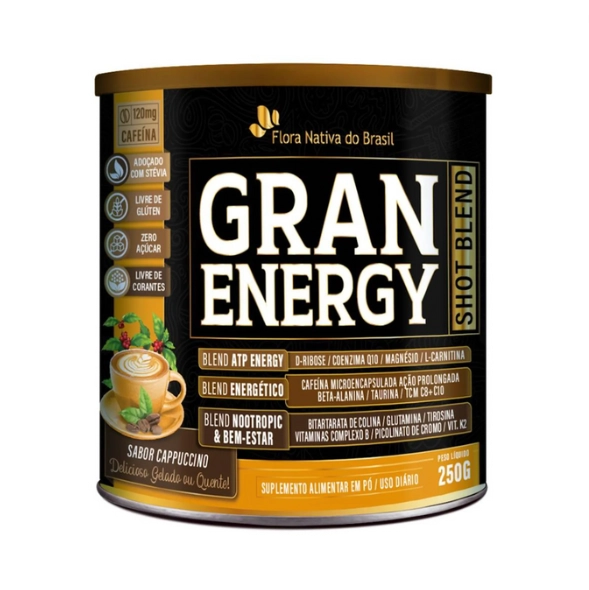 Gran Energy, Shot Blend, 250g, Sabor Capuccino, Flora Nativa
